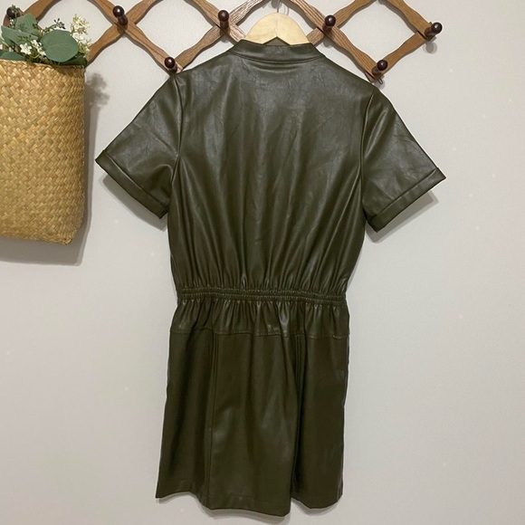 Lucy Paris Women’s Green Zip Faux Leather Utility A-Line Mini Dress - Picture 3 of 5